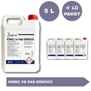 Beginox Kireç ve Pas Sökücü 5 Litre – Güçlü Formül, Derin Temizlik (4'lü Avantaj Paket)